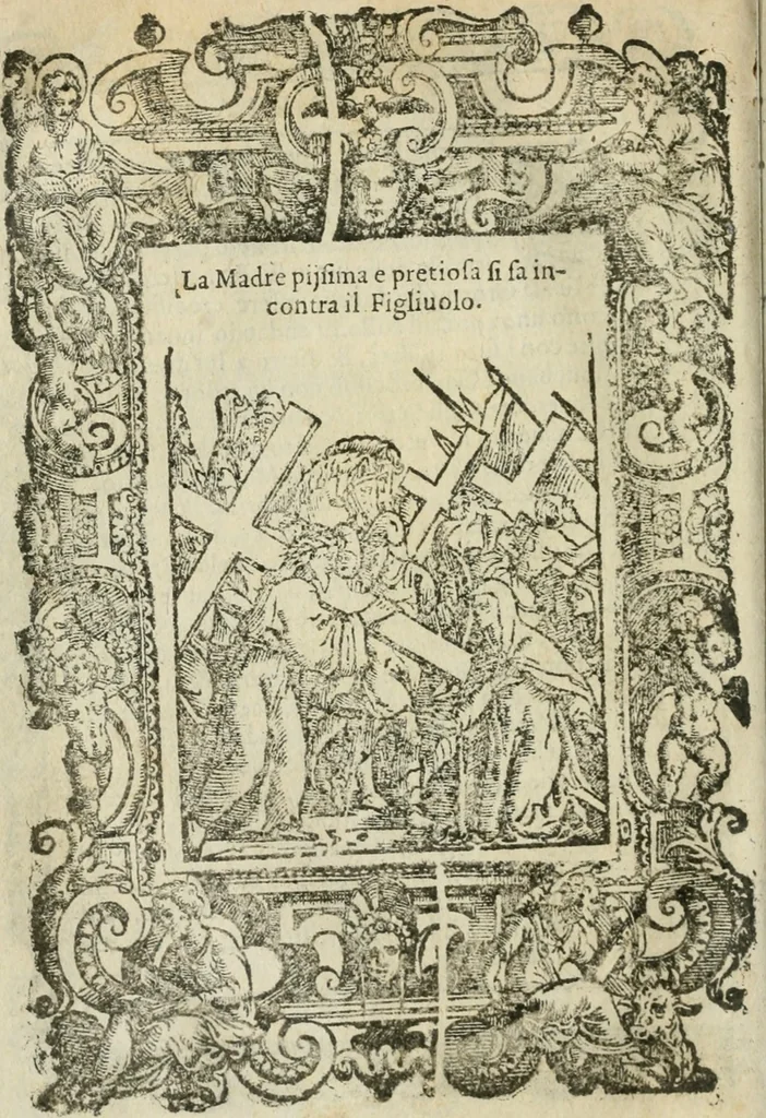 An illustration from Rosario della gloriosa Vergine Maria : con le stationi, & indulgentie delle chiese di Roma per tutto l'anno : di nuouo stampato, & ricorretto con nuoue & belle figure adornato, 1591, leaf 259