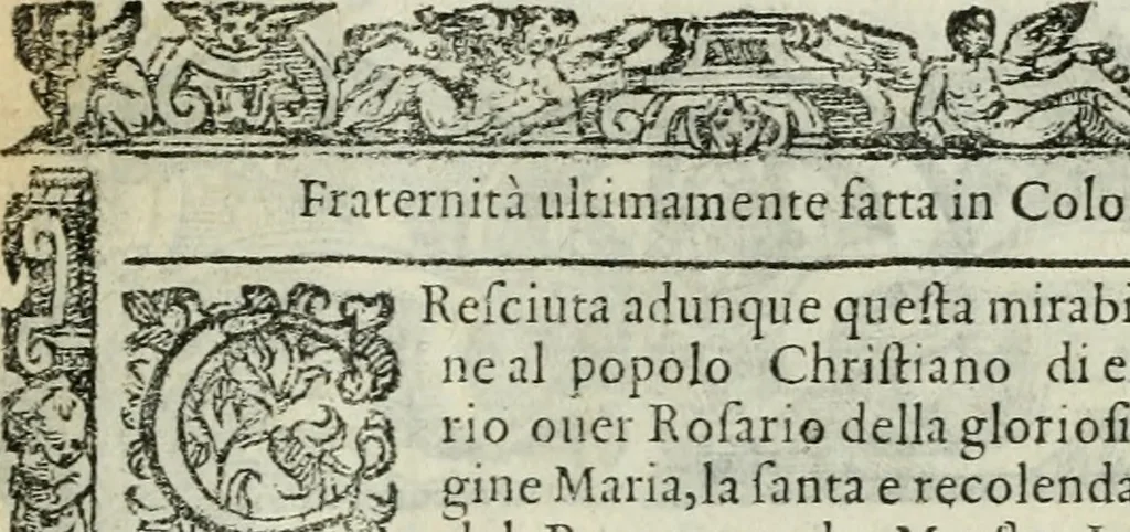 An illustration from Rosario della gloriosa Vergine Maria : con le stationi, & indulgentie delle chiese di Roma per tutto l'anno : di nuouo stampato, & ricorretto con nuoue & belle figure adornato, 1591, leaf 26
