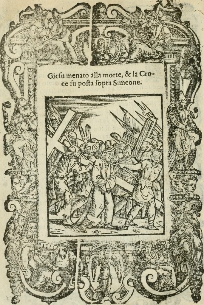An illustration from Rosario della gloriosa Vergine Maria : con le stationi, & indulgentie delle chiese di Roma per tutto l'anno : di nuouo stampato, & ricorretto con nuoue & belle figure adornato, 1591, leaf 261