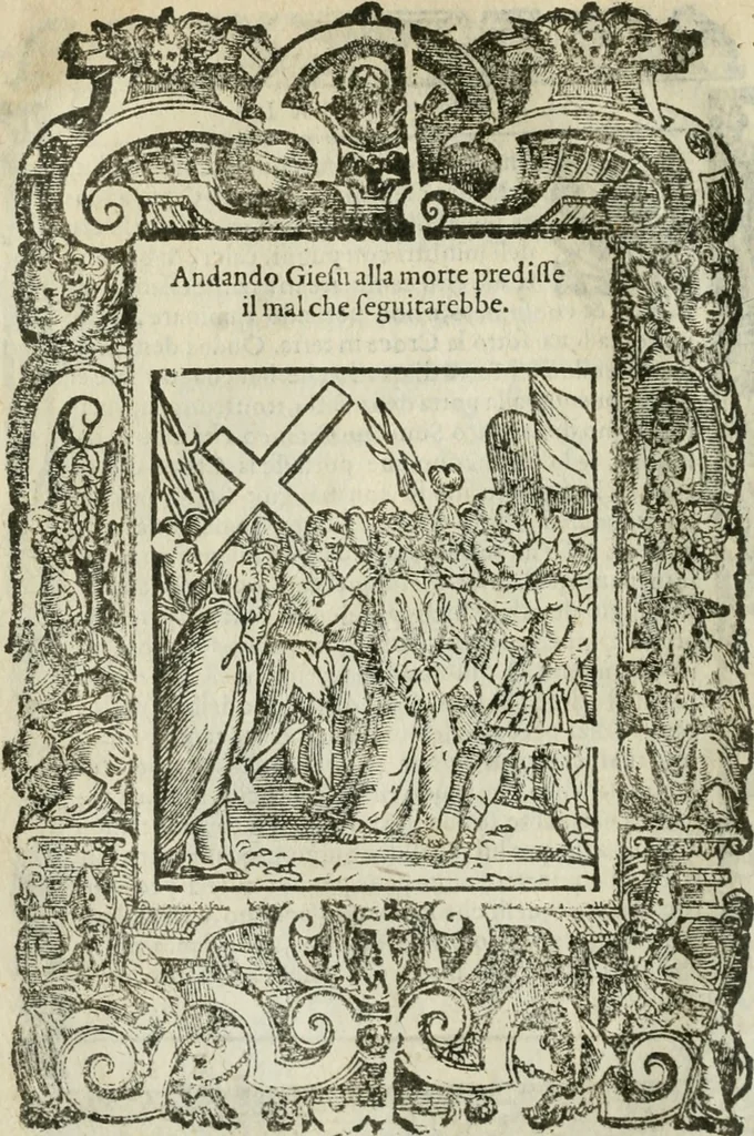 An illustration from Rosario della gloriosa Vergine Maria : con le stationi, & indulgentie delle chiese di Roma per tutto l'anno : di nuouo stampato, & ricorretto con nuoue & belle figure adornato, 1591, leaf 263