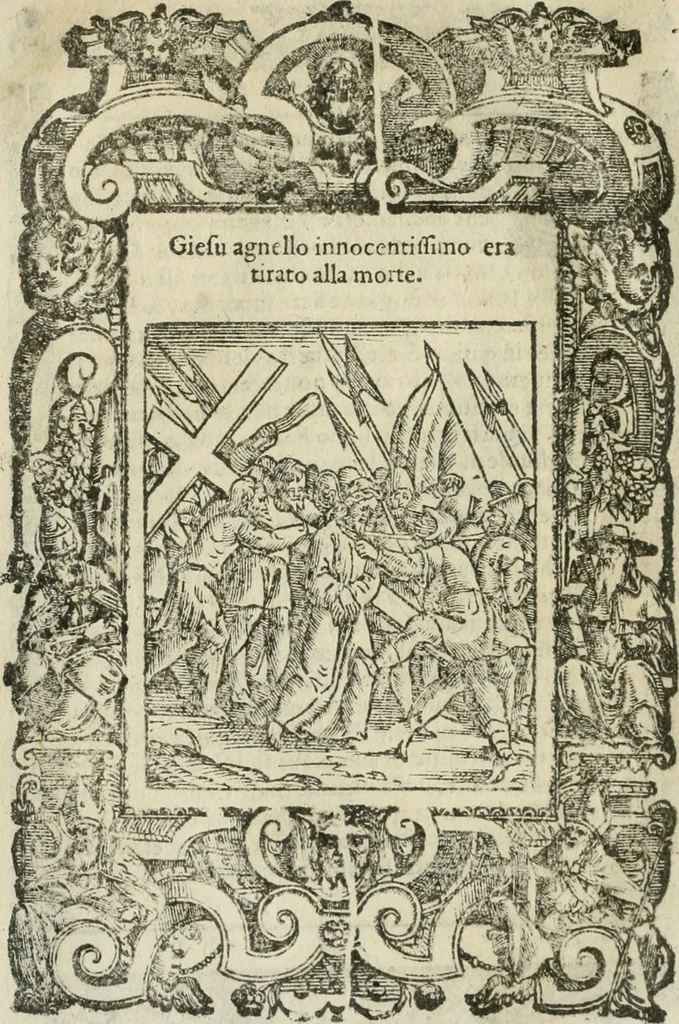 An illustration from Rosario della gloriosa Vergine Maria : con le stationi, & indulgentie delle chiese di Roma per tutto l'anno : di nuouo stampato, & ricorretto con nuoue & belle figure adornato, 1591, leaf 265