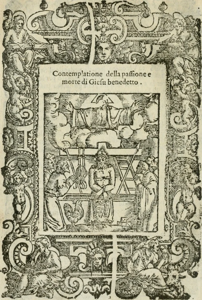 An illustration from Rosario della gloriosa Vergine Maria : con le stationi, & indulgentie delle chiese di Roma per tutto l'anno : di nuouo stampato, & ricorretto con nuoue & belle figure adornato, 1591, leaf 269