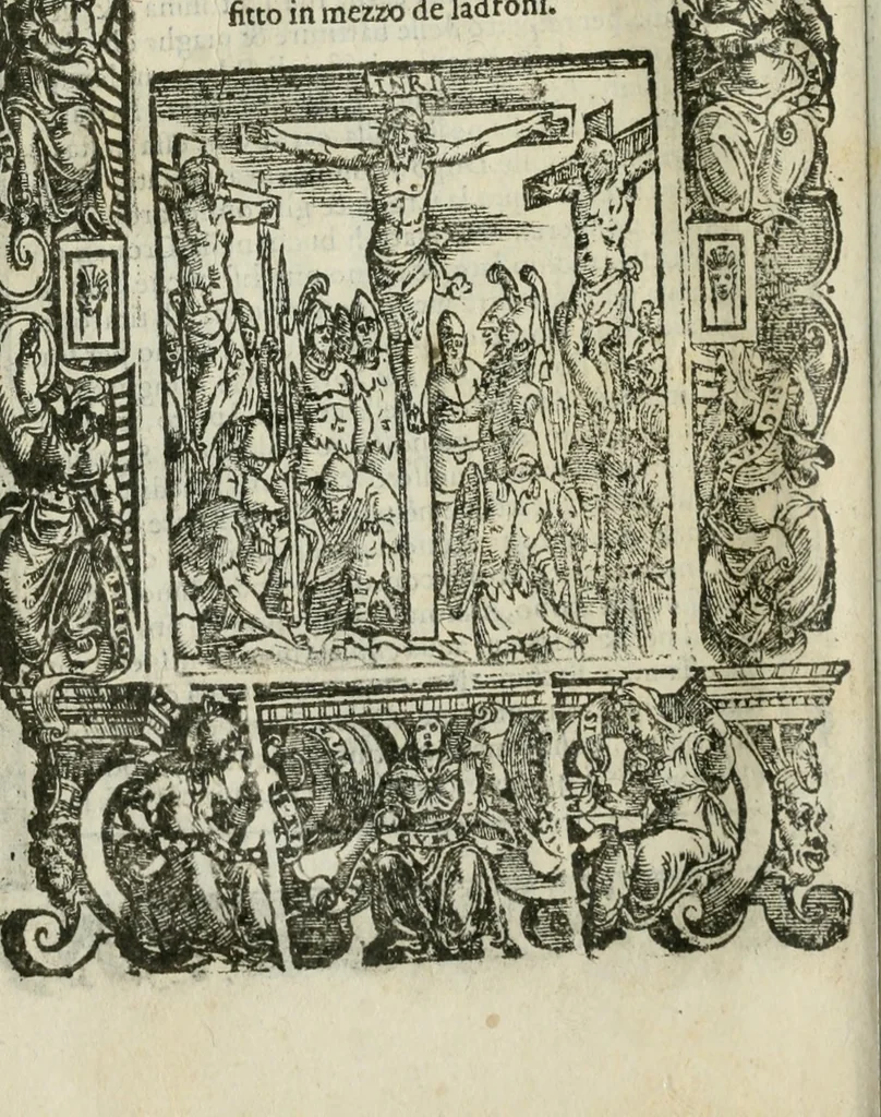 An illustration from Rosario della gloriosa Vergine Maria : con le stationi, & indulgentie delle chiese di Roma per tutto l'anno : di nuouo stampato, & ricorretto con nuoue & belle figure adornato, 1591, leaf 273