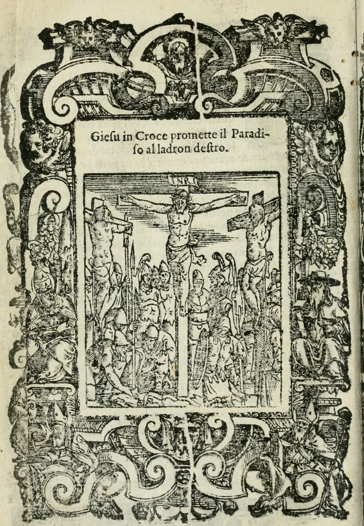 An illustration from Rosario della gloriosa Vergine Maria : con le stationi, & indulgentie delle chiese di Roma per tutto l'anno : di nuouo stampato, & ricorretto con nuoue & belle figure adornato, 1591, leaf 277