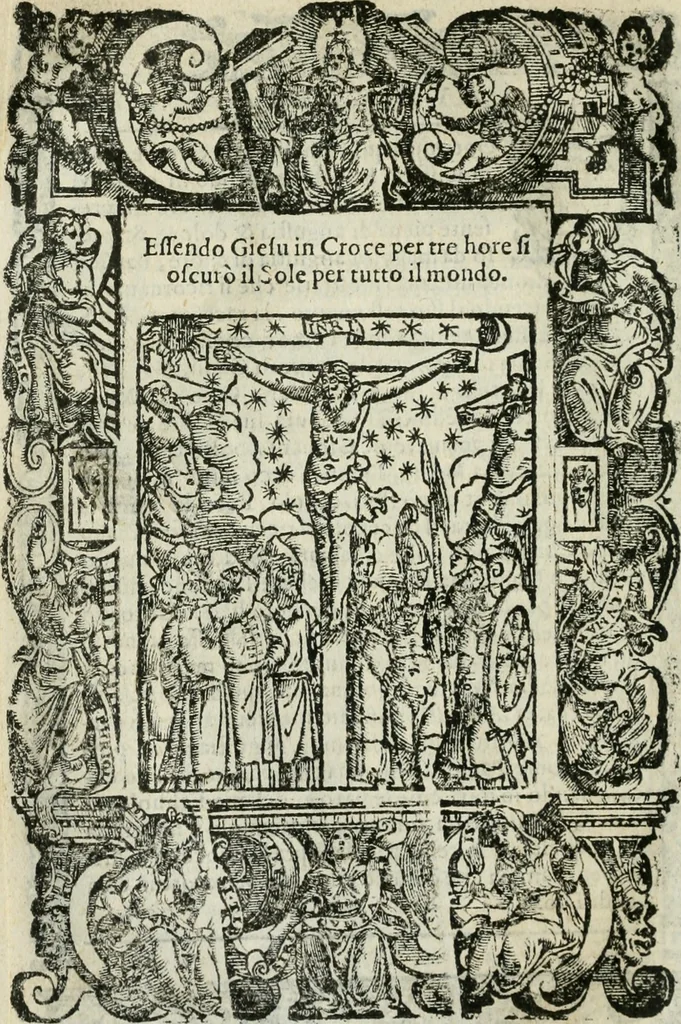 An illustration from Rosario della gloriosa Vergine Maria : con le stationi, & indulgentie delle chiese di Roma per tutto l'anno : di nuouo stampato, & ricorretto con nuoue & belle figure adornato, 1591, leaf 281