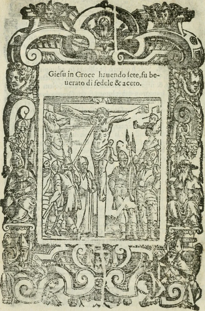An illustration from Rosario della gloriosa Vergine Maria : con le stationi, & indulgentie delle chiese di Roma per tutto l'anno : di nuouo stampato, & ricorretto con nuoue & belle figure adornato, 1591, leaf 283