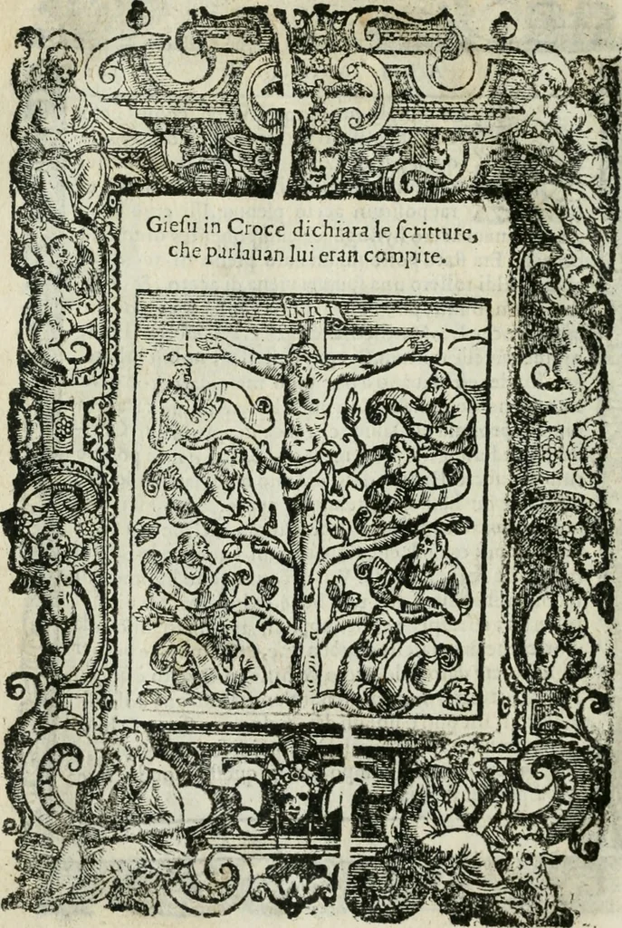 An illustration from Rosario della gloriosa Vergine Maria : con le stationi, & indulgentie delle chiese di Roma per tutto l'anno : di nuouo stampato, & ricorretto con nuoue & belle figure adornato, 1591, leaf 285