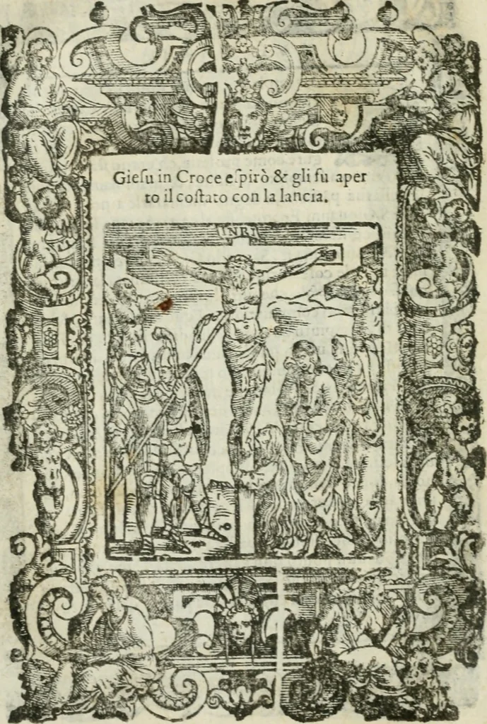 An illustration from Rosario della gloriosa Vergine Maria : con le stationi, & indulgentie delle chiese di Roma per tutto l'anno : di nuouo stampato, & ricorretto con nuoue & belle figure adornato, 1591, leaf 287