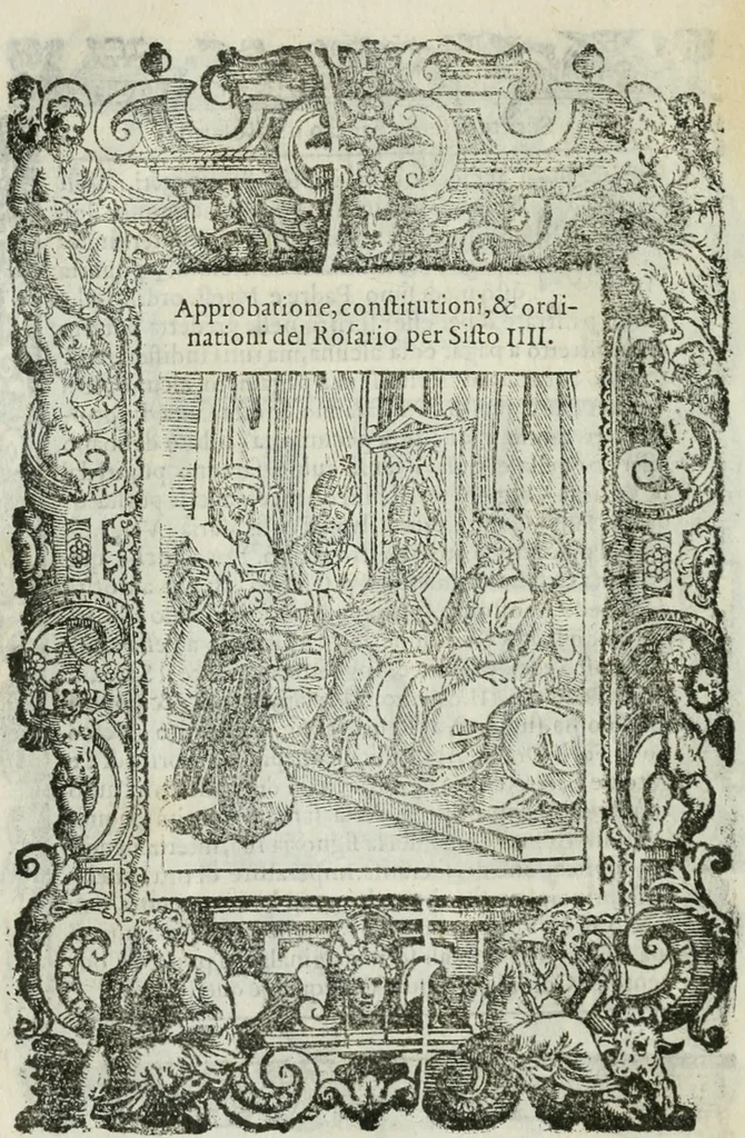 An illustration from Rosario della gloriosa Vergine Maria : con le stationi, & indulgentie delle chiese di Roma per tutto l'anno : di nuouo stampato, & ricorretto con nuoue & belle figure adornato, 1591, leaf 29