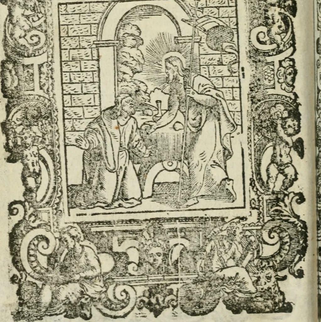An illustration from Rosario della gloriosa Vergine Maria : con le stationi, & indulgentie delle chiese di Roma per tutto l'anno : di nuouo stampato, & ricorretto con nuoue & belle figure adornato, 1591, leaf 307