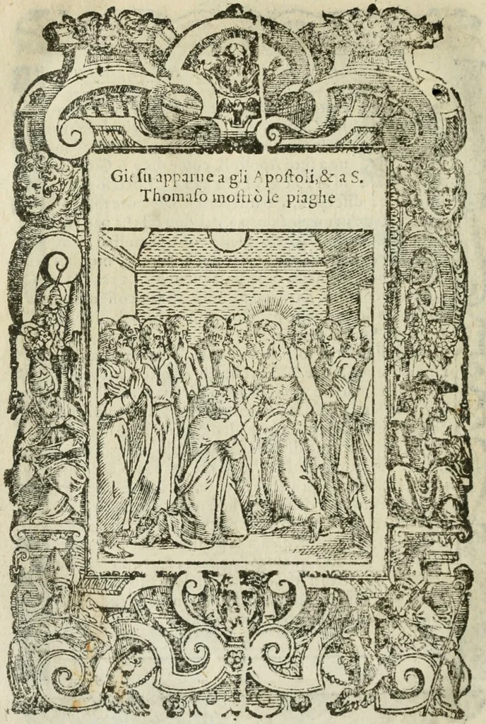 An illustration from Rosario della gloriosa Vergine Maria : con le stationi, & indulgentie delle chiese di Roma per tutto l'anno : di nuouo stampato, & ricorretto con nuoue & belle figure adornato, 1591, leaf 313