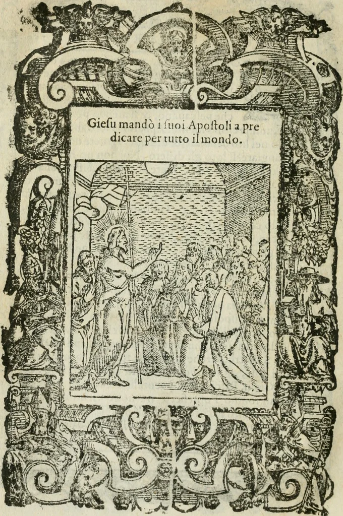 An illustration from Rosario della gloriosa Vergine Maria : con le stationi, & indulgentie delle chiese di Roma per tutto l'anno : di nuouo stampato, & ricorretto con nuoue & belle figure adornato, 1591, leaf 319