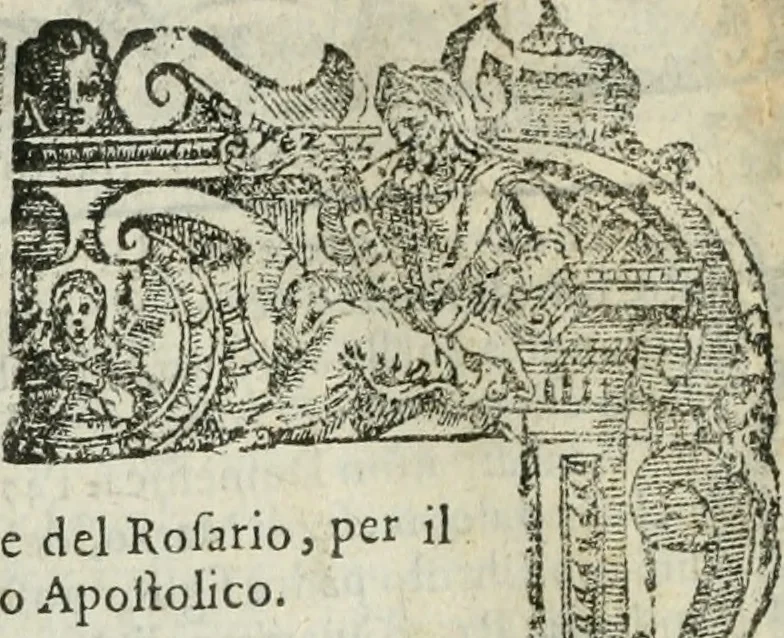 An illustration from Rosario della gloriosa Vergine Maria : con le stationi, & indulgentie delle chiese di Roma per tutto l'anno : di nuouo stampato, & ricorretto con nuoue & belle figure adornato, 1591, leaf 33