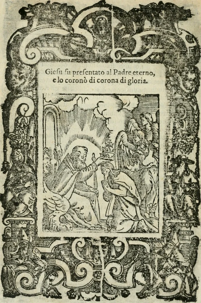 An illustration from Rosario della gloriosa Vergine Maria : con le stationi, & indulgentie delle chiese di Roma per tutto l'anno : di nuouo stampato, & ricorretto con nuoue & belle figure adornato, 1591, leaf 331