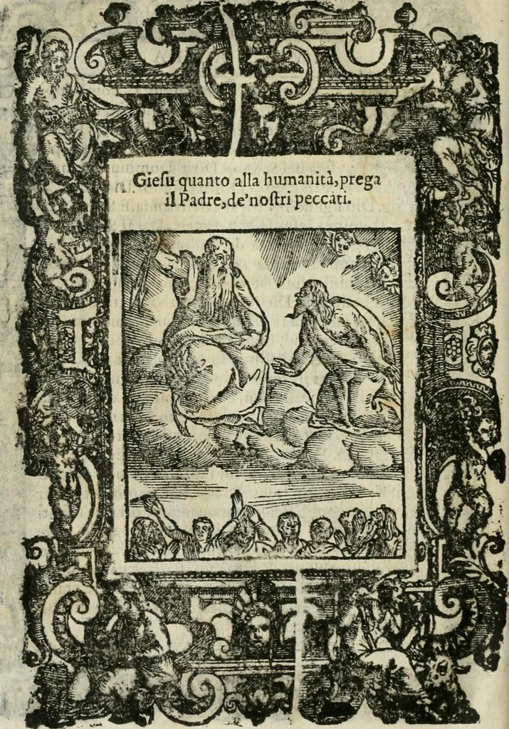 An illustration from Rosario della gloriosa Vergine Maria : con le stationi, & indulgentie delle chiese di Roma per tutto l'anno : di nuouo stampato, & ricorretto con nuoue & belle figure adornato, 1591, leaf 335