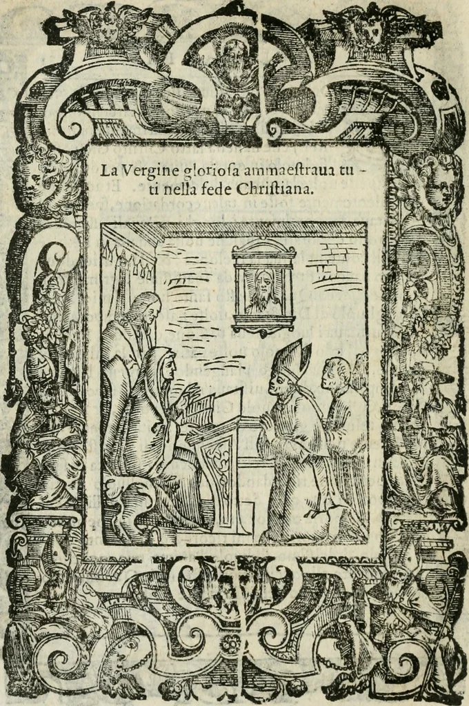 An illustration from Rosario della gloriosa Vergine Maria : con le stationi, & indulgentie delle chiese di Roma per tutto l'anno : di nuouo stampato, & ricorretto con nuoue & belle figure adornato, 1591, leaf 363