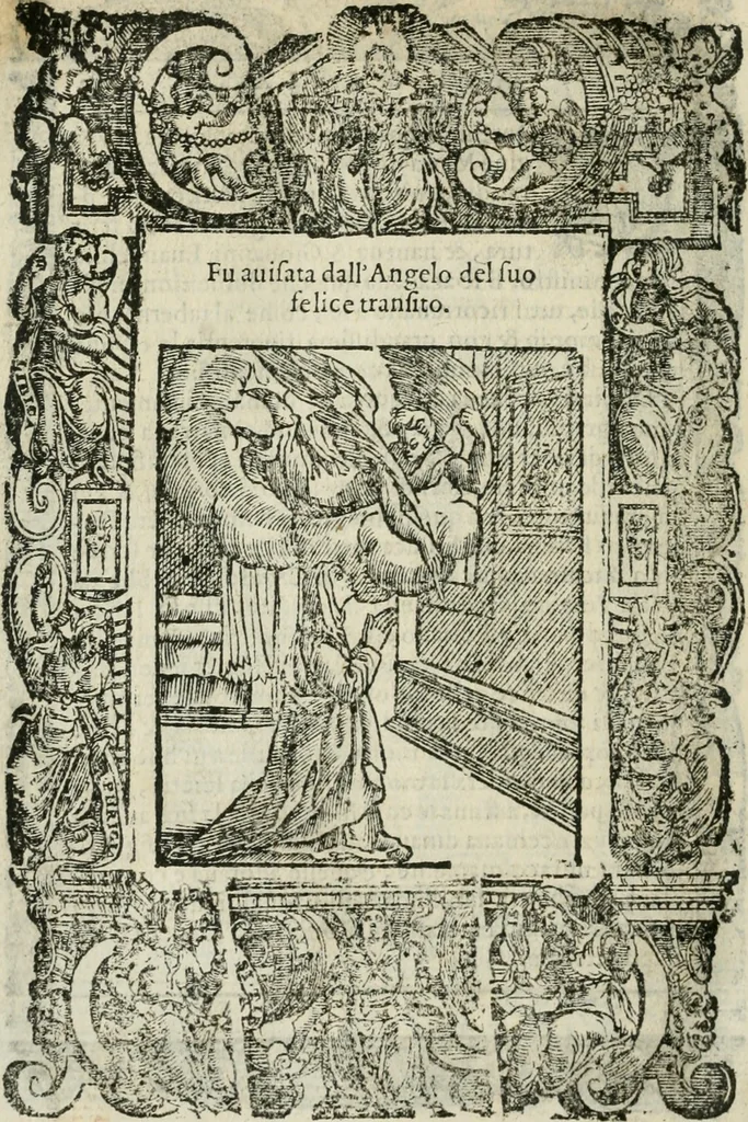 An illustration from Rosario della gloriosa Vergine Maria : con le stationi, & indulgentie delle chiese di Roma per tutto l'anno : di nuouo stampato, & ricorretto con nuoue & belle figure adornato, 1591, leaf 365