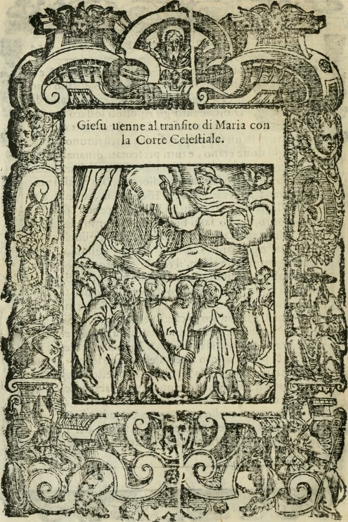 An illustration from Rosario della gloriosa Vergine Maria : con le stationi, & indulgentie delle chiese di Roma per tutto l'anno : di nuouo stampato, & ricorretto con nuoue & belle figure adornato, 1591, leaf 369