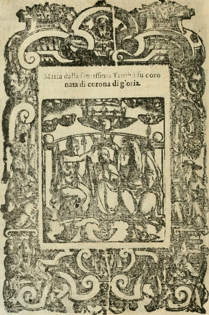 An illustration from Rosario della gloriosa Vergine Maria : con le stationi, & indulgentie delle chiese di Roma per tutto l'anno : di nuouo stampato, & ricorretto con nuoue & belle figure adornato, 1591, leaf 373