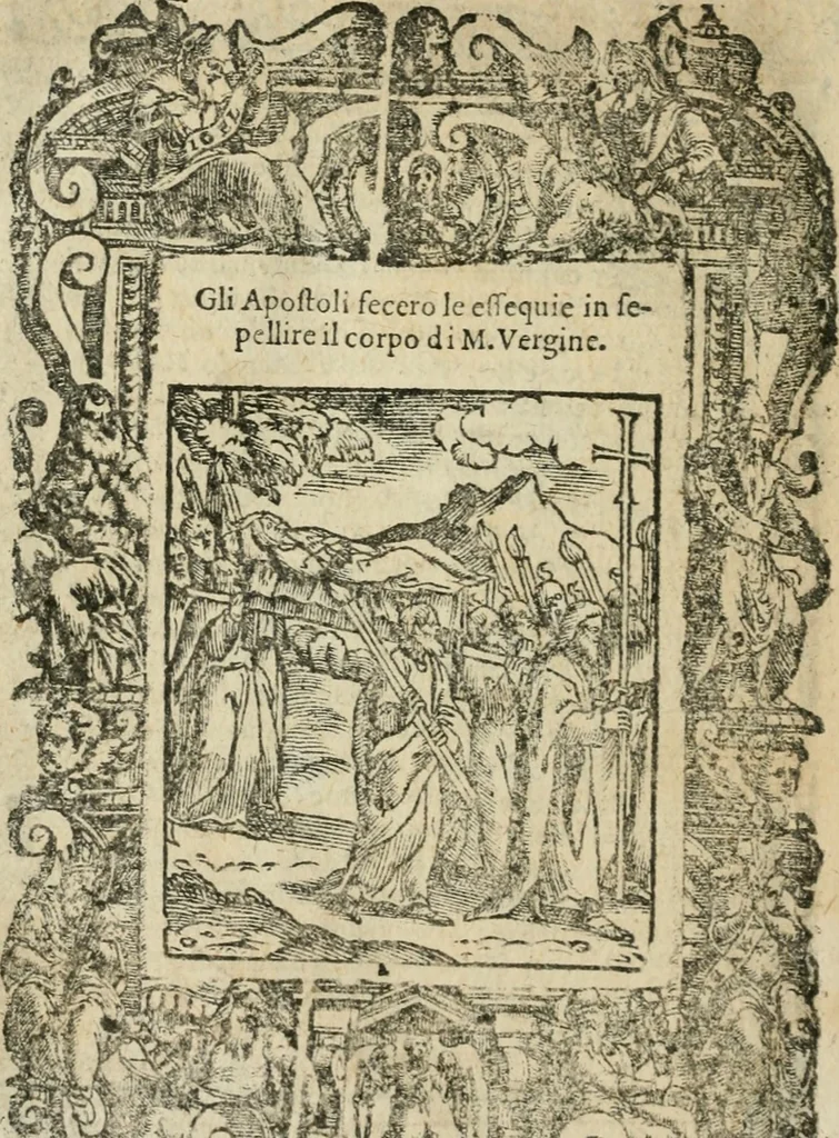 An illustration from Rosario della gloriosa Vergine Maria : con le stationi, & indulgentie delle chiese di Roma per tutto l'anno : di nuouo stampato, & ricorretto con nuoue & belle figure adornato, 1591, leaf 377