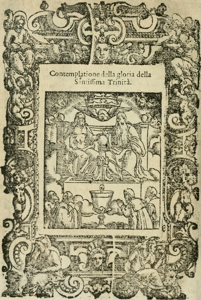 An illustration from Rosario della gloriosa Vergine Maria : con le stationi, & indulgentie delle chiese di Roma per tutto l'anno : di nuouo stampato, & ricorretto con nuoue & belle figure adornato, 1591, leaf 381