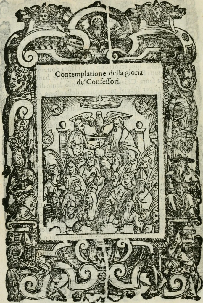 An illustration from Rosario della gloriosa Vergine Maria : con le stationi, & indulgentie delle chiese di Roma per tutto l'anno : di nuouo stampato, & ricorretto con nuoue & belle figure adornato, 1591, leaf 397