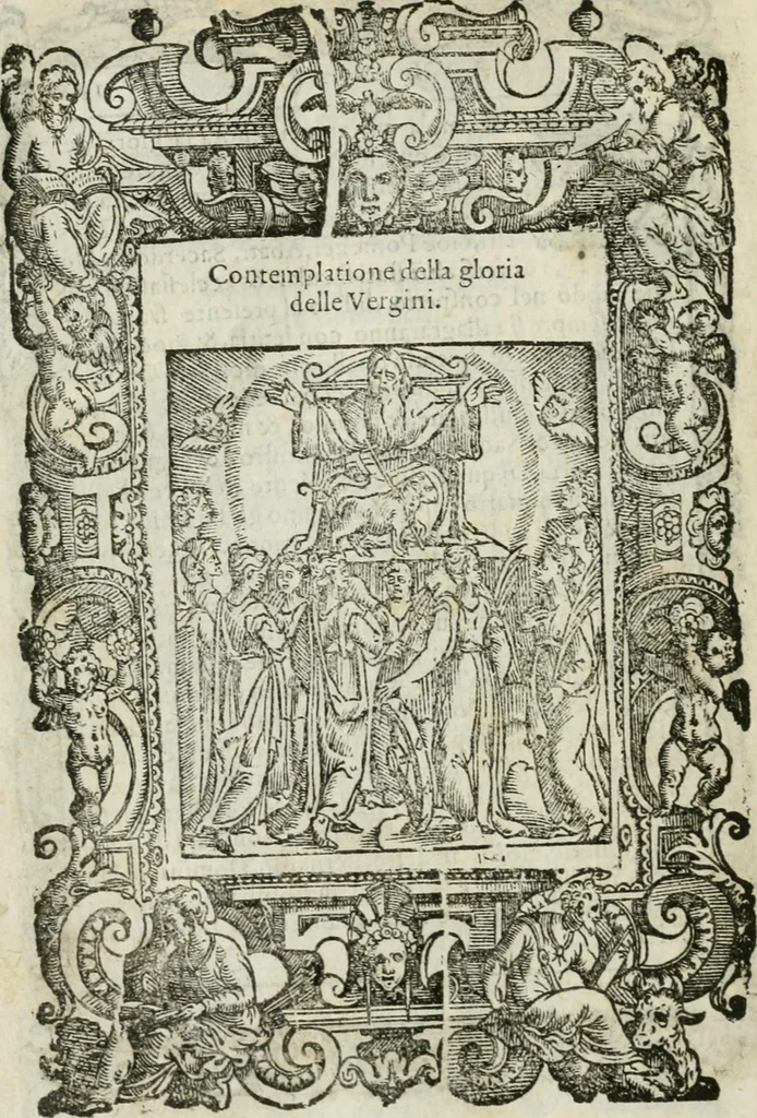 An illustration from Rosario della gloriosa Vergine Maria : con le stationi, & indulgentie delle chiese di Roma per tutto l'anno : di nuouo stampato, & ricorretto con nuoue & belle figure adornato, 1591, leaf 399