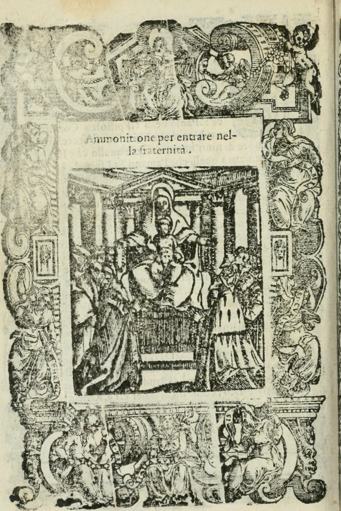 An illustration from Rosario della gloriosa Vergine Maria : con le stationi, & indulgentie delle chiese di Roma per tutto l'anno : di nuouo stampato, & ricorretto con nuoue & belle figure adornato, 1591, leaf 403
