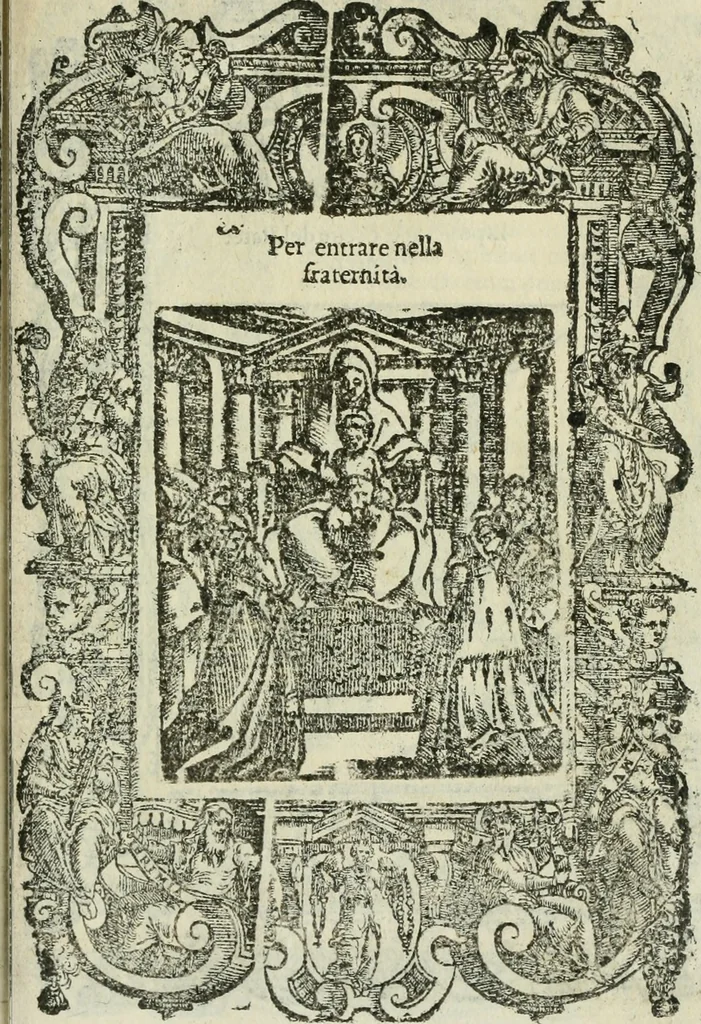 An illustration from Rosario della gloriosa Vergine Maria : con le stationi, & indulgentie delle chiese di Roma per tutto l'anno : di nuouo stampato, & ricorretto con nuoue & belle figure adornato, 1591, leaf 406