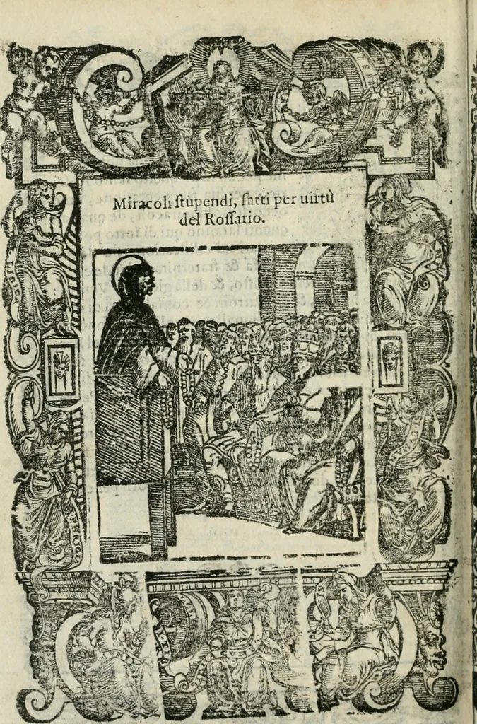 An illustration from Rosario della gloriosa Vergine Maria : con le stationi, & indulgentie delle chiese di Roma per tutto l'anno : di nuouo stampato, & ricorretto con nuoue & belle figure adornato, 1591, leaf 439