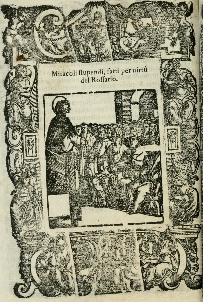 An illustration from Rosario della gloriosa Vergine Maria : con le stationi, & indulgentie delle chiese di Roma per tutto l'anno : di nuouo stampato, & ricorretto con nuoue & belle figure adornato, 1591, leaf 451