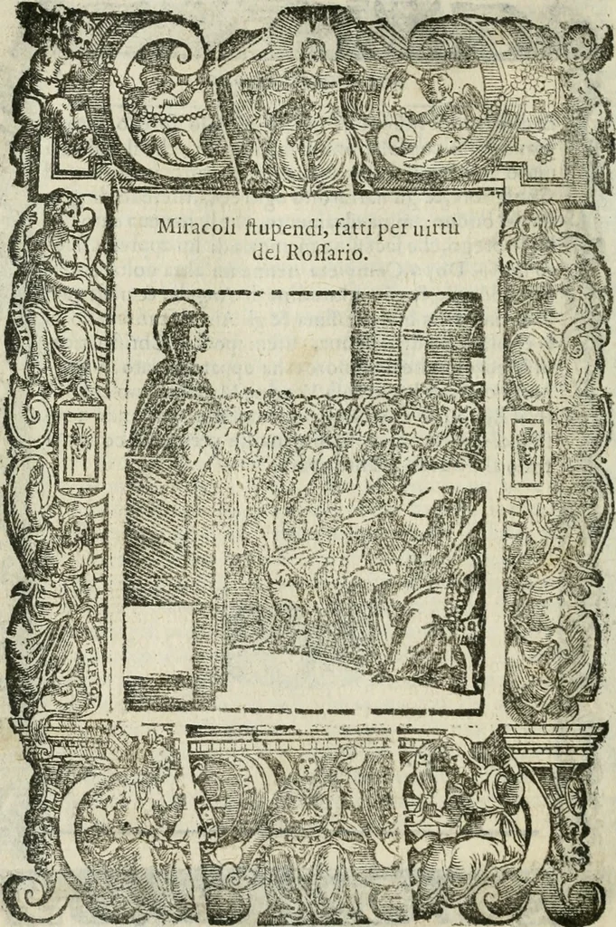 An illustration from Rosario della gloriosa Vergine Maria : con le stationi, & indulgentie delle chiese di Roma per tutto l'anno : di nuouo stampato, & ricorretto con nuoue & belle figure adornato, 1591, leaf 477