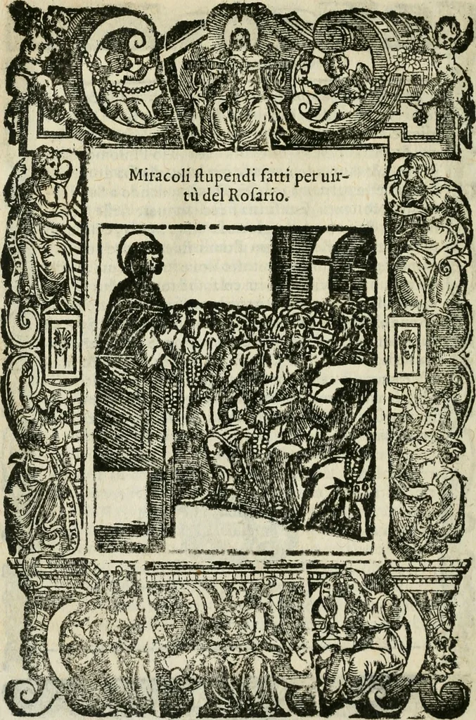 An illustration from Rosario della gloriosa Vergine Maria : con le stationi, & indulgentie delle chiese di Roma per tutto l'anno : di nuouo stampato, & ricorretto con nuoue & belle figure adornato, 1591, leaf 491