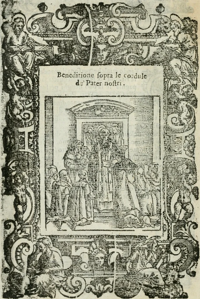An illustration from Rosario della gloriosa Vergine Maria : con le stationi, & indulgentie delle chiese di Roma per tutto l'anno : di nuouo stampato, & ricorretto con nuoue & belle figure adornato, 1591, leaf 65