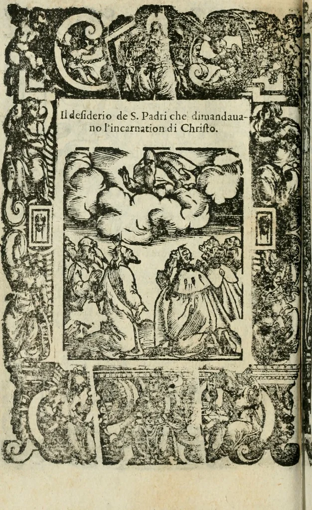 An illustration from Rosario della gloriosa Vergine Maria : con le stationi, & indulgentie delle chiese di Roma per tutto l'anno : di nuouo stampato, & ricorretto con nuoue & belle figure adornato, 1591, leaf 69