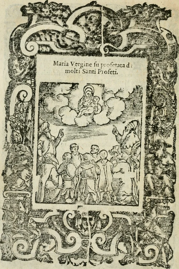 An illustration from Rosario della gloriosa Vergine Maria : con le stationi, & indulgentie delle chiese di Roma per tutto l'anno : di nuouo stampato, & ricorretto con nuoue & belle figure adornato, 1591, leaf 73