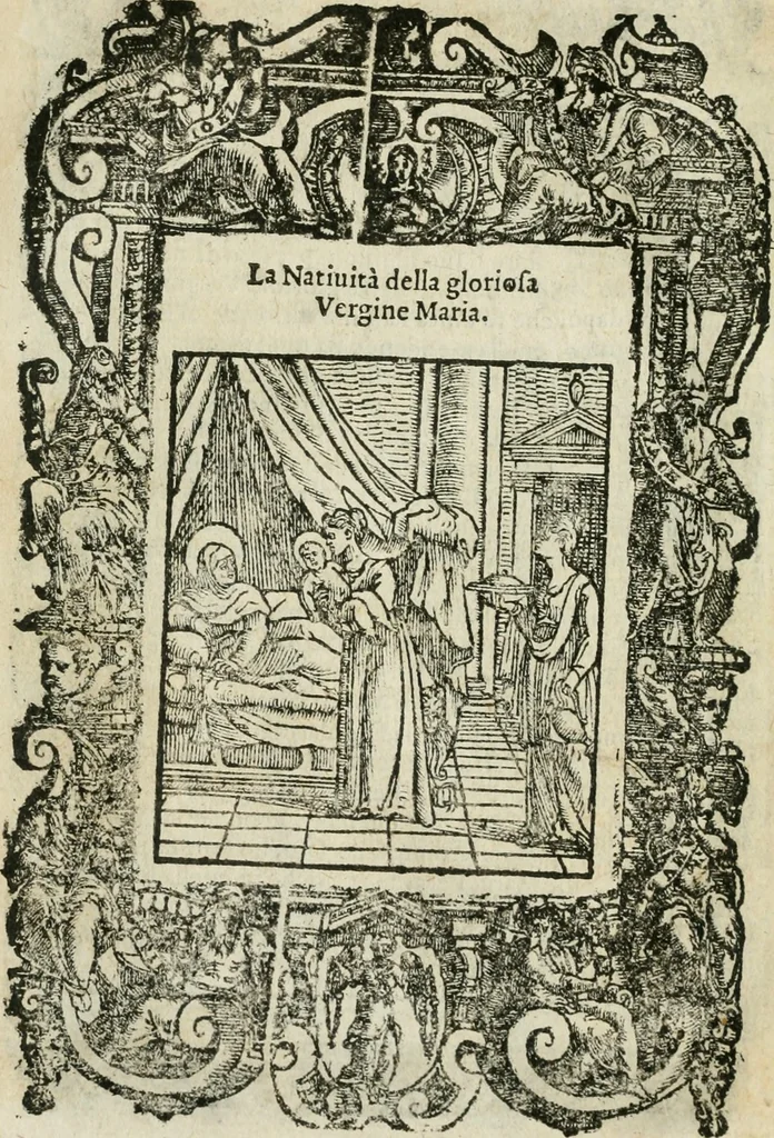An illustration from Rosario della gloriosa Vergine Maria : con le stationi, & indulgentie delle chiese di Roma per tutto l'anno : di nuouo stampato, & ricorretto con nuoue & belle figure adornato, 1591, leaf 79