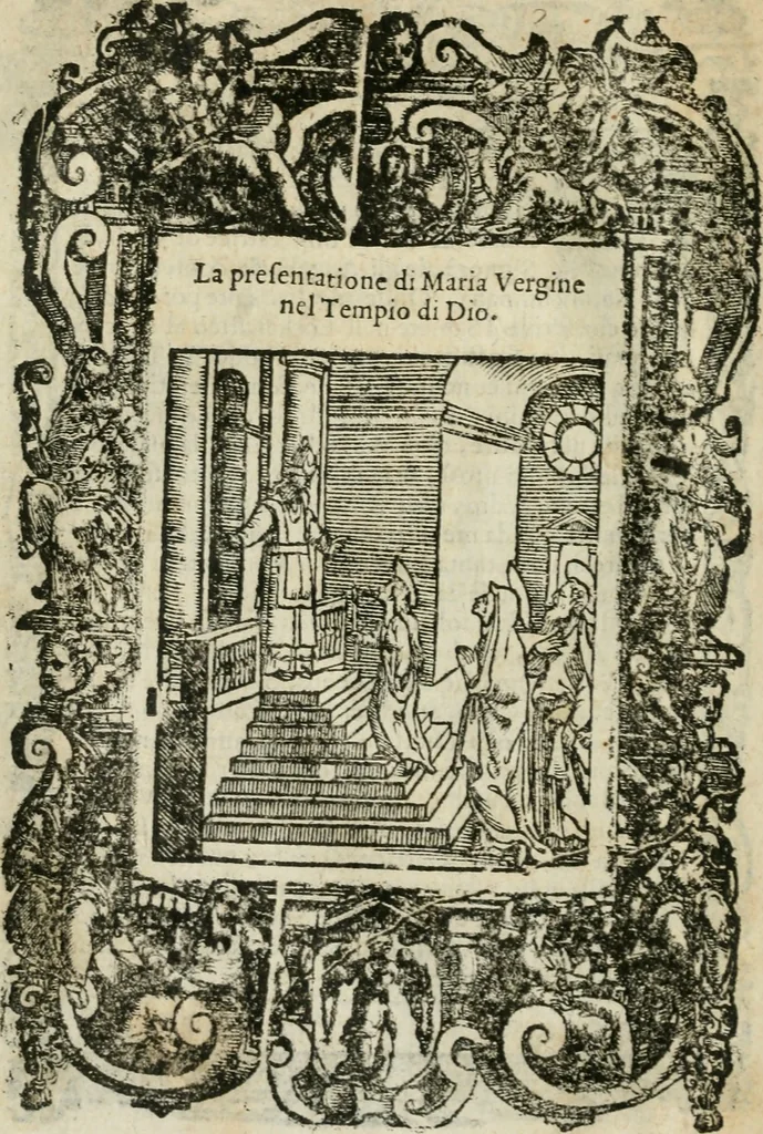 An illustration from Rosario della gloriosa Vergine Maria : con le stationi, & indulgentie delle chiese di Roma per tutto l'anno : di nuouo stampato, & ricorretto con nuoue & belle figure adornato, 1591, leaf 81