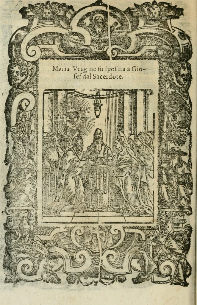 An illustration from Rosario della gloriosa Vergine Maria : con le stationi, & indulgentie delle chiese di Roma per tutto l'anno : di nuouo stampato, & ricorretto con nuoue & belle figure adornato, 1591, leaf 85
