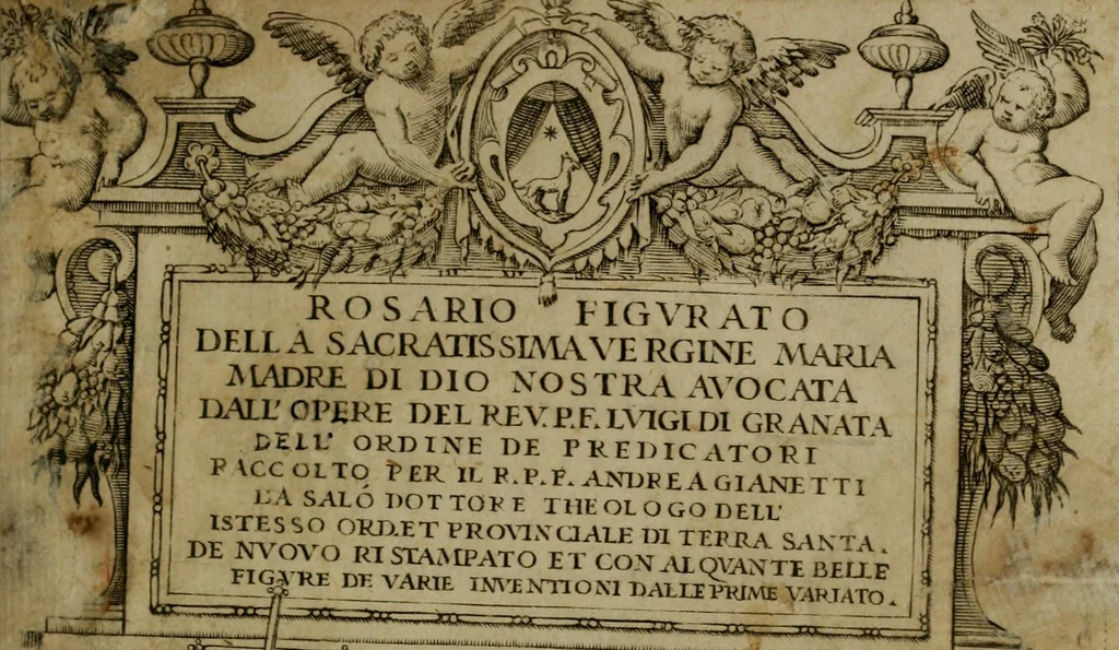 An illustration from Rosario figvrato della Sacratissima Vergine Maria, Madre di Dio, nostra avocata, 1578, leaf 4