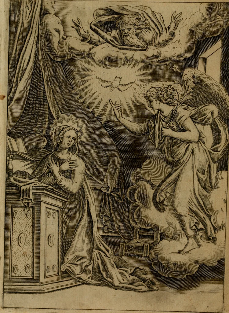 An illustration from Rosario figvrato della Sacratissima Vergine Maria, Madre di Dio, nostra avocata, 1578, leaf 73