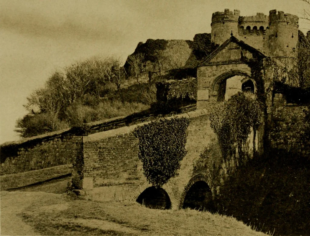 An illustration from Royal castles of England; comprising an account of those ancient fortresses which from the days of William the Conqueror either were the homes of English sovereigns or have been intimately associated with the history and romance of their lives, 1913, leaf 136