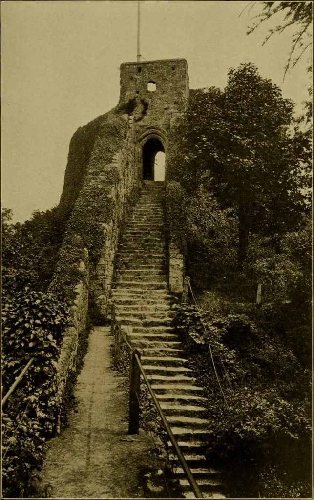 An illustration from Royal castles of England; comprising an account of those ancient fortresses which from the days of William the Conqueror either were the homes of English sovereigns or have been intimately associated with the history and romance of their lives, 1913, leaf 144