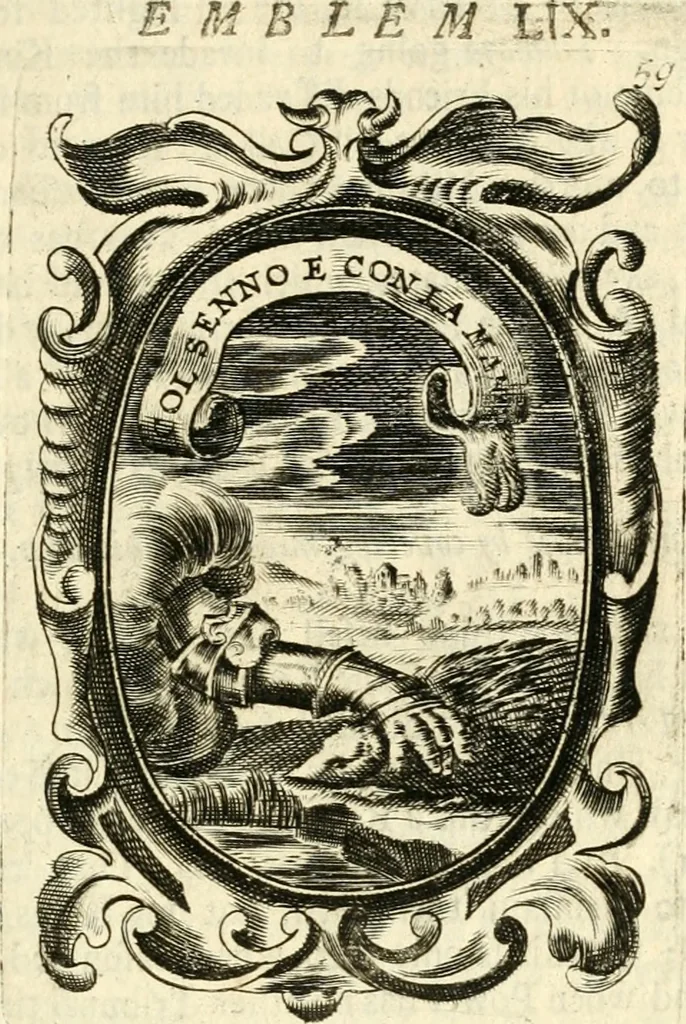 An illustration from The royal politician represented in one hundred emblems, 1700, leaf 72