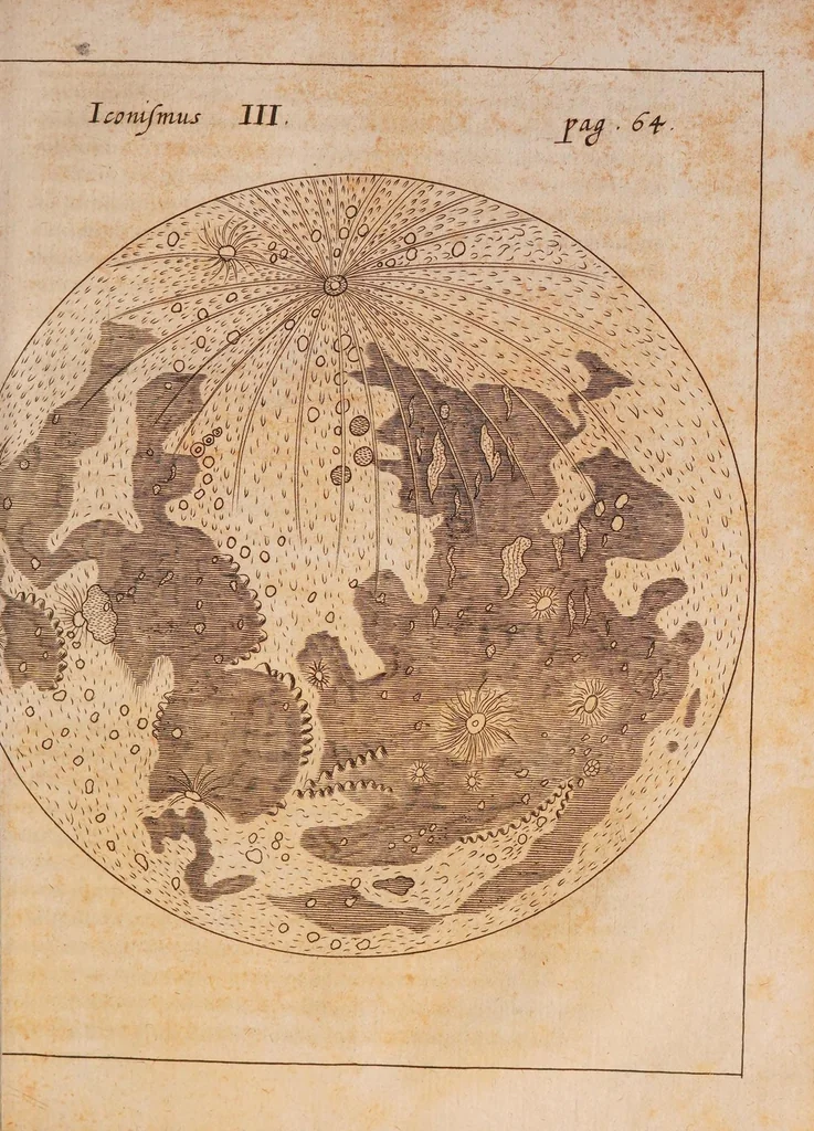 An illustration from R.P. Athanasii Kircheri ... Iter extaticum coeleste, quo mundi opificium, id est, coelestis expansi, siderumq; tam erratium, quàm fixorum natura, vires, proprietates, singulorumq; compositio & structura, ab infimo telluris globo, usq; ad ultima mundi confinia, per ficti raptus integumentum explorata, novâ hypothesi exponitur ad veritatem, interlocutoribus Cosmiele et Theodidacto, 1660, leaf 93