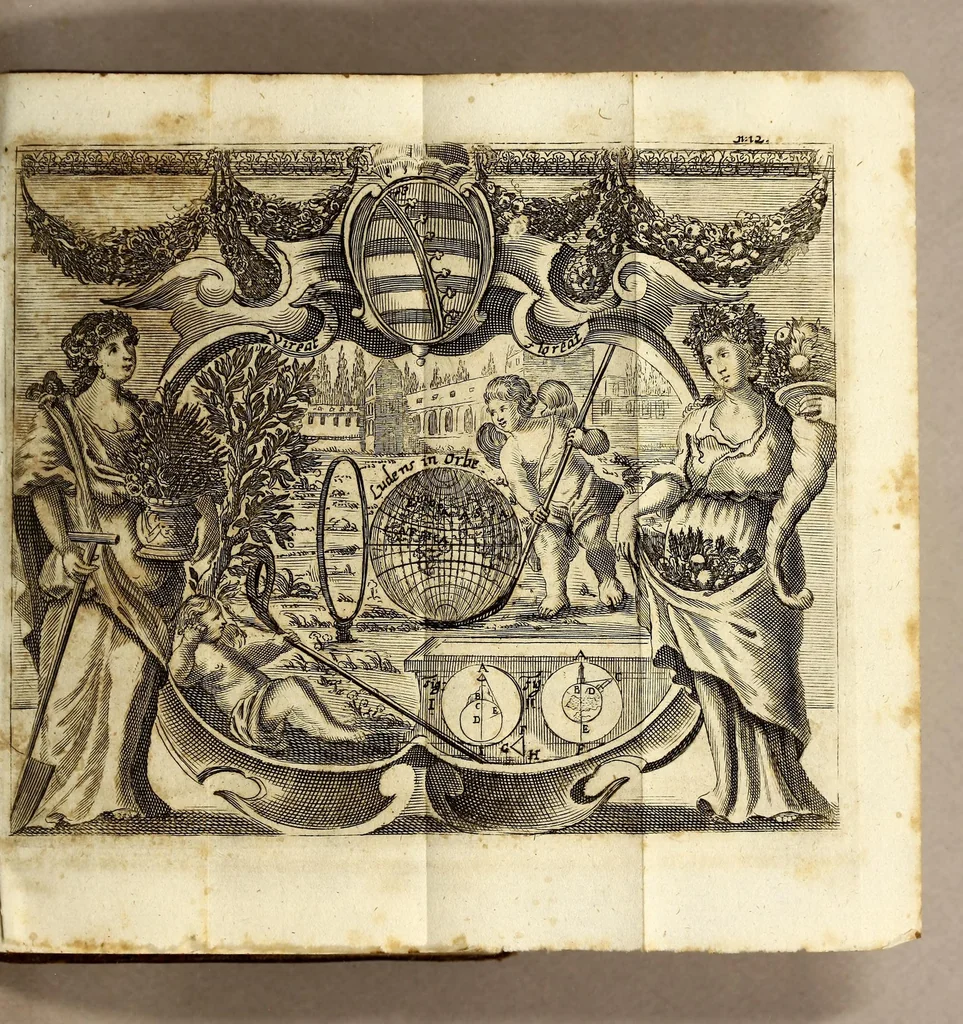 An illustration from R.P. Caspari Knitl. S.J. AA. LL. & Phil. Doctoris & Mathem. Professoris, Cosmographia elementaris, : propositionibus physico-mathematicis, in Alma, Caesarea, Regiáq[ue] Universitate Pragensi Carolo-Ferdinandea, anno superiore proposita,, 1674, leaf 23