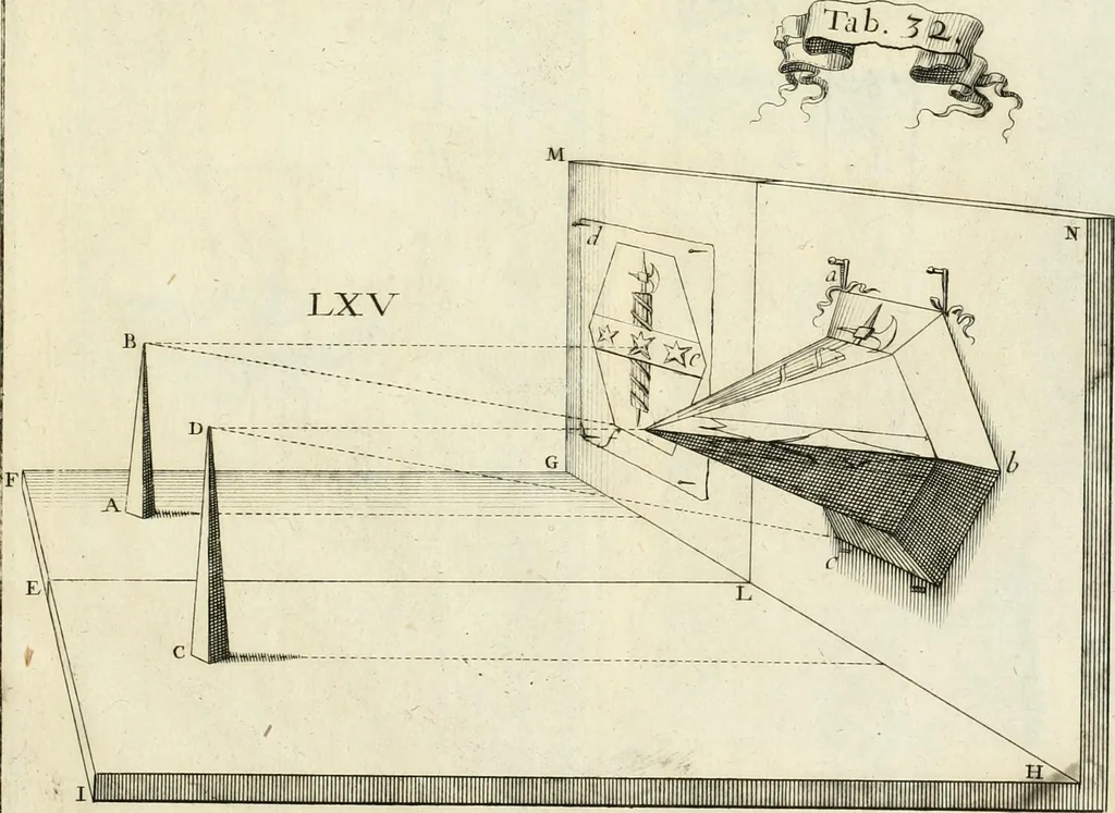 An illustration from R.P. Ioannis Francisci Niceronis Parisini, ex Ord. Minim. Thaumaturgus opticus, seu, Admiranda optices, per radium directum : catoptrices, per reflexum è politis corporibus ... : dioptrices, per refractum in diaphanis ... pars prima .., 1646, leaf 328