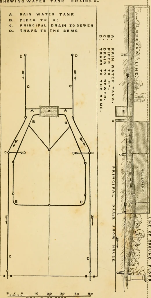 An illustration from Rudimentary treatise on the erection of dwelling-houses : illustrated by a perspective view, plans, elevations, and sections of a pair of semi-detached villas with the specification, quantities, and estimates and every requisite detail, in sequence, for their construction and finishing / by S.H. Brooks., 1874, leaf 186