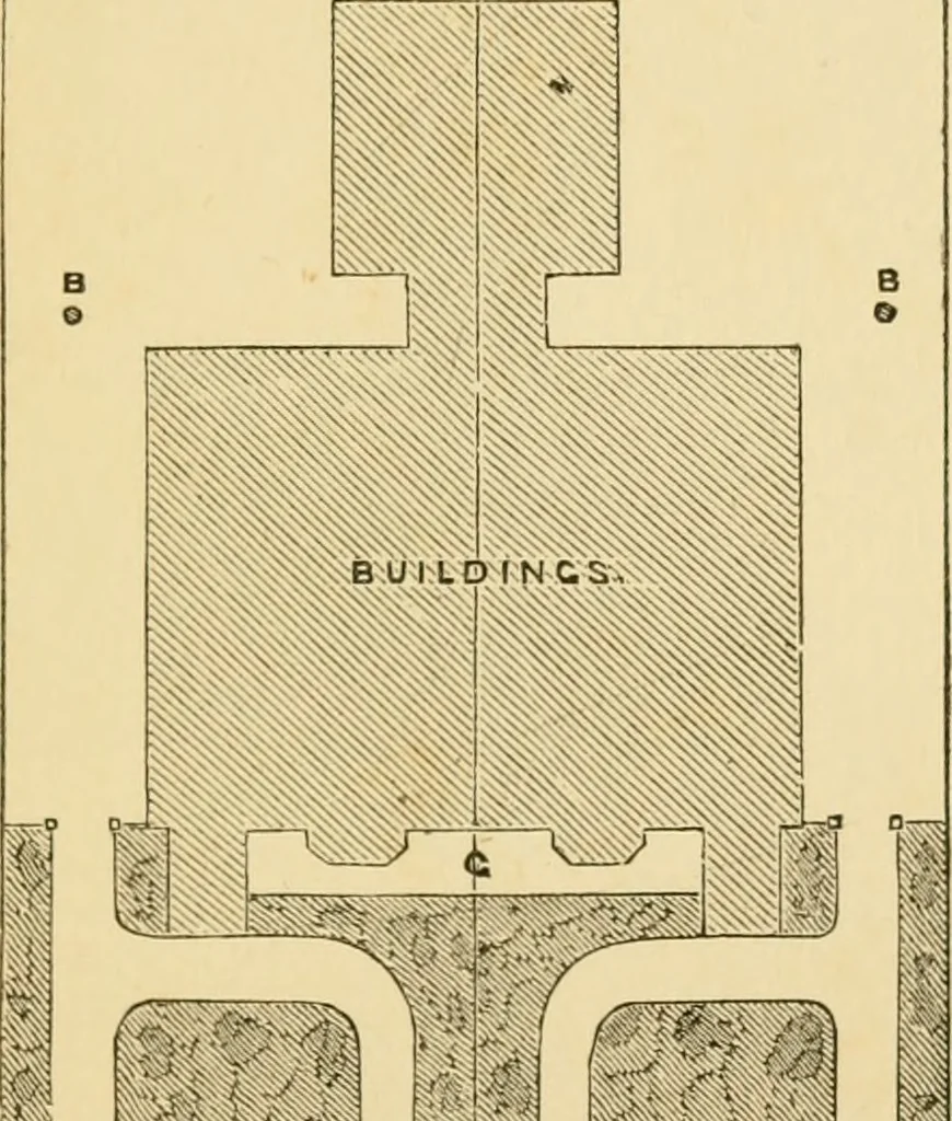 An illustration from Rudimentary treatise on the erection of dwelling-houses : illustrated by a perspective view, plans, elevations, and sections of a pair of semi-detached villas with the specification, quantities, and estimates and every requisite detail, in sequence, for their construction and finishing / by S.H. Brooks., 1874, leaf 188
