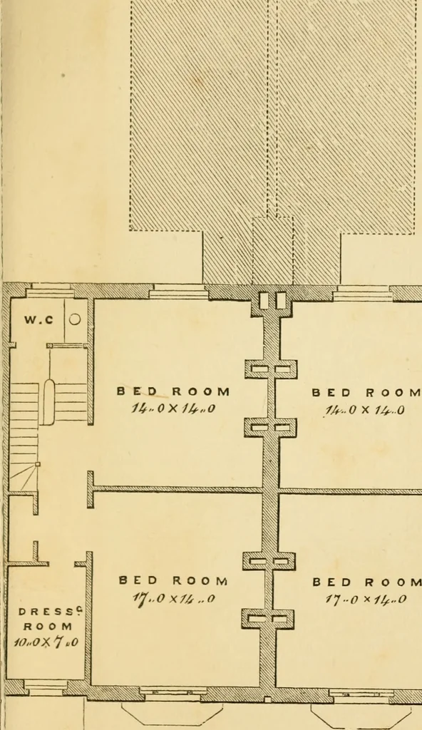An illustration from Rudimentary treatise on the erection of dwelling-houses : illustrated by a perspective view, plans, elevations, and sections of a pair of semi-detached villas with the specification, quantities, and estimates and every requisite detail, in sequence, for their construction and finishing / by S.H. Brooks., 1874, leaf 194